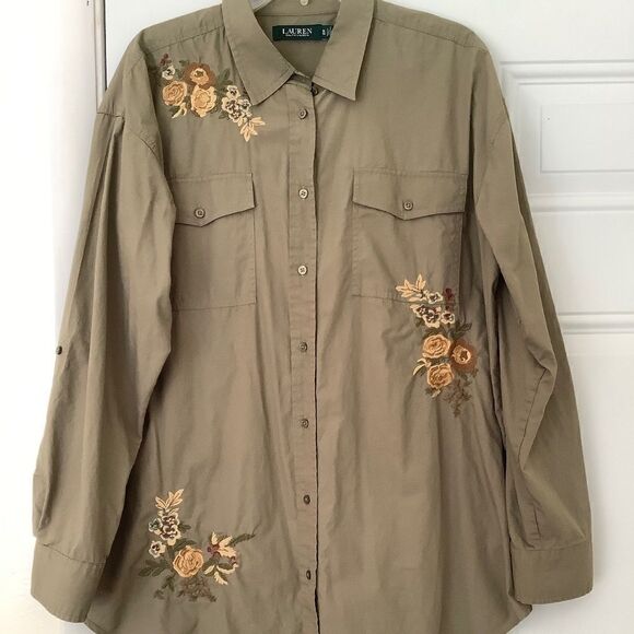 RALPH LAUREN FLORAL EMBROIDERED MILITARY WOMAN BUTTON DOWN SHIRT… - Picture 2 of 16